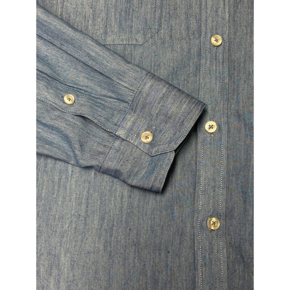 MACK WELDON Mens Chambray Button Down Shirt Blue Long Sleeve Pockets Large - Picture 3 of 8